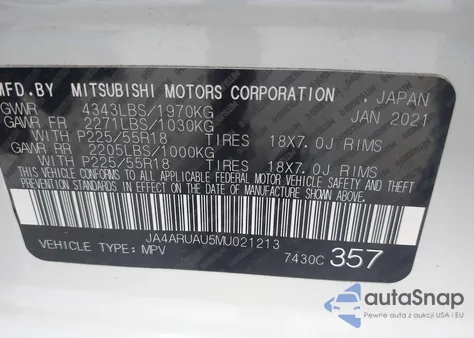 2021 Mitsubishi Outlander Sport 2.0 Be Awc/2.0 Es Awc/2.0 Le Awc/2.0 Se Awc from USA, damaged, VIN JA4ARUAU5MU021213